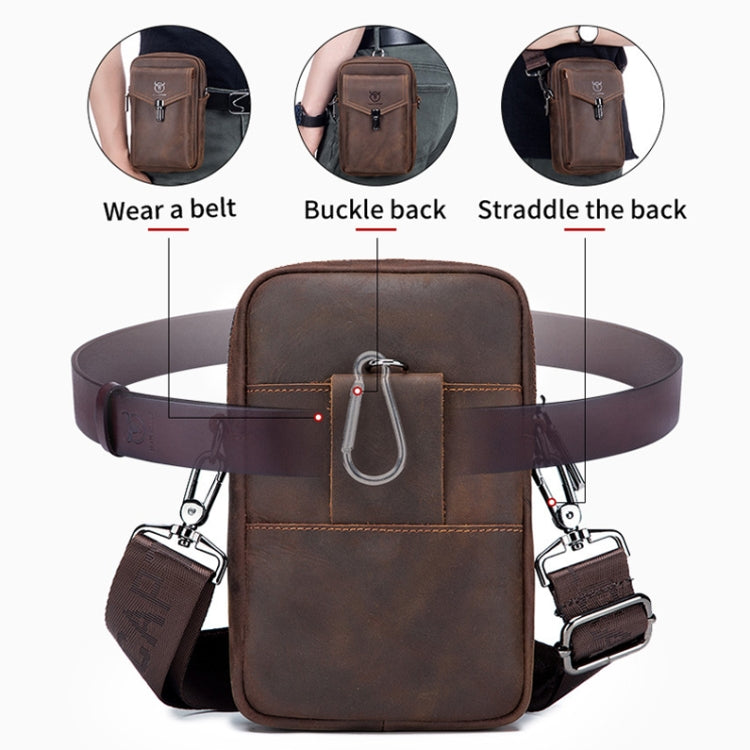 BULL CAPTAIN 076 Retro Leather Mobile Phone Waist Bag Men Leather Messenger Bag(Brown) Eurekaonline
