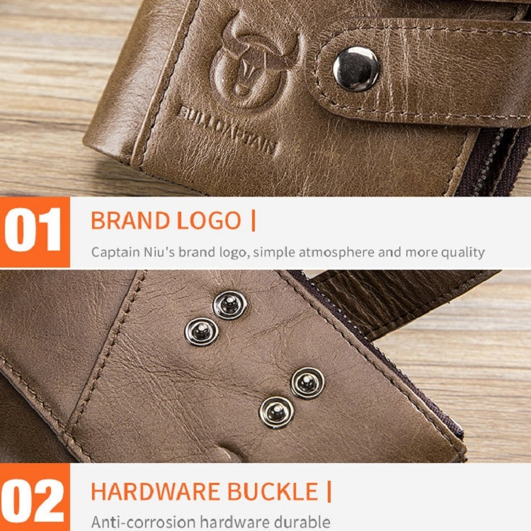 BULL CAPTAIN  Leather Three-fold Zipper Wallet For Men(Black) Eurekaonline