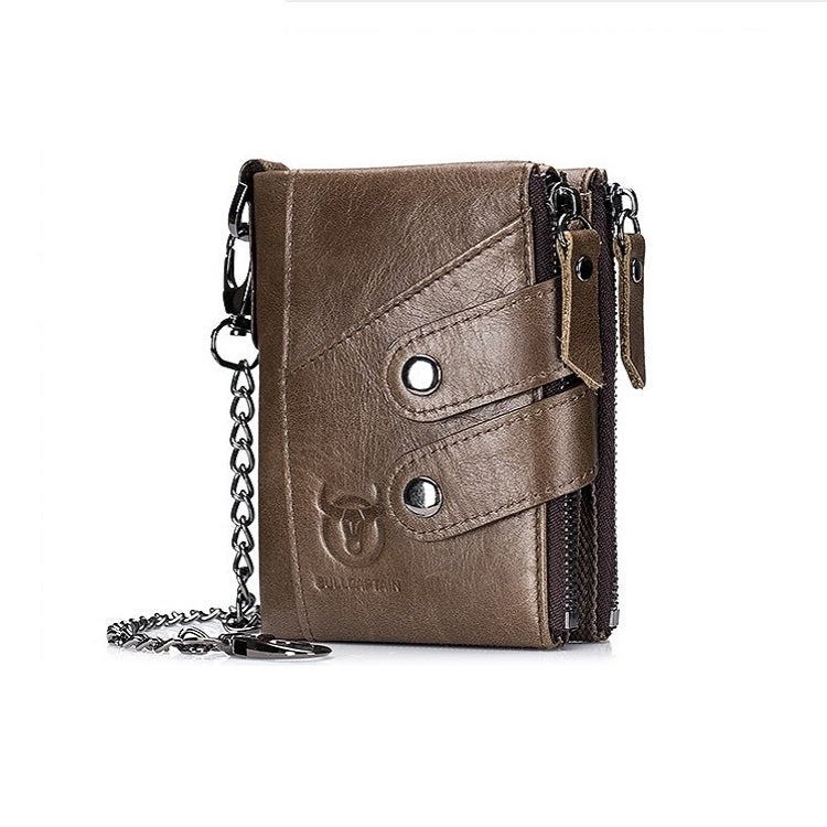 BULL CAPTAIN  Leather Three-fold Zipper Wallet For Men(Brown) Eurekaonline