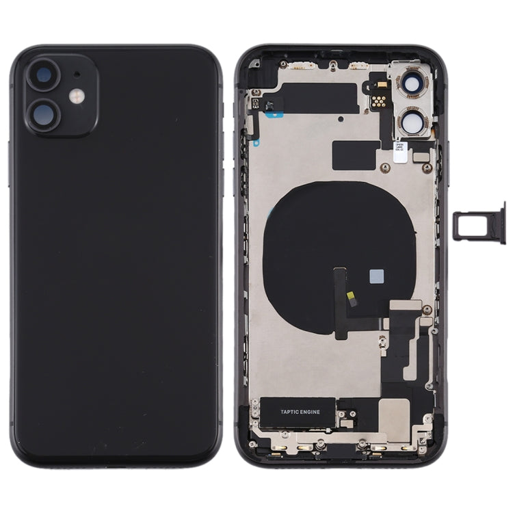 Battery Back Cover Assembly (with Side Keys & Power Button + Volume Button Flex Cable & Wireless Charging Module & Motor & Charging Port & Speaker Ringer Buzzer & Card Tray & Camera Lens Cover) for iPhone 11(Black) Eurekaonline