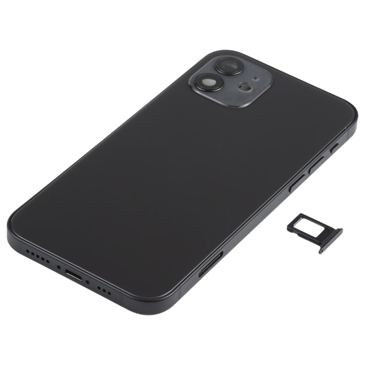 Battery Back Cover Assembly (with Side Keys & Speaker Ringer Buzzer & Motor & Camera Lens & Card Tray & Power Button + Volume Button + Charging Port & Wireless Charging Module) for iPhone 12(Black) Eurekaonline