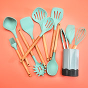Beech Wood Silicone Kitchen Set With Storage Bucket(Khaki) Eurekaonline