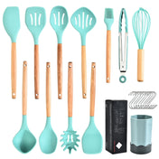 Beech Wood Silicone Kitchen Set With Storage Bucket(Khaki) Eurekaonline