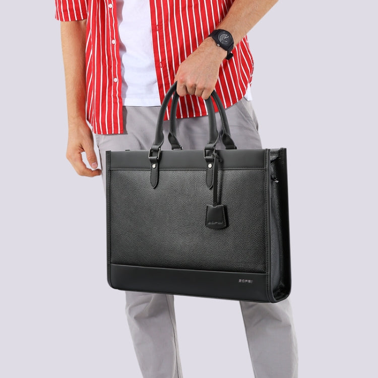 Bopai 11-98811 Leather Business Large-capacity Laptop Handbag Messenger Briefcase(Black) Eurekaonline