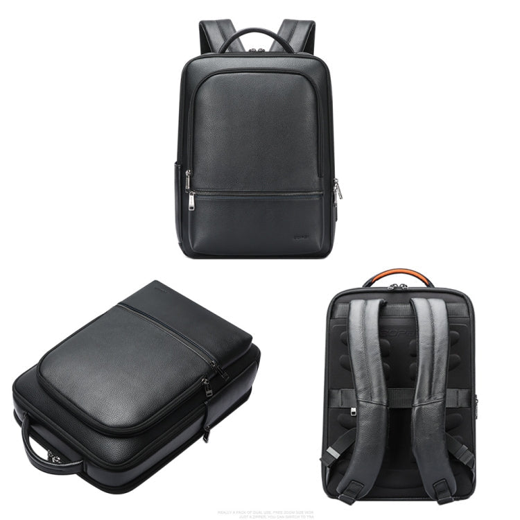 Bopai 61-70111 Cowhide Multi-compartment Waterproof Anti-theft Backpack with USB Charging Hole(Black) Eurekaonline