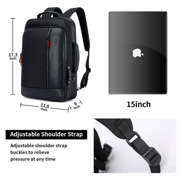 Bopai 751-006641 Large Capacity Business Fashion Breathable Laptop Backpack with External USB Interface, Size: 30 x 15 x 44cm(Black) Eurekaonline