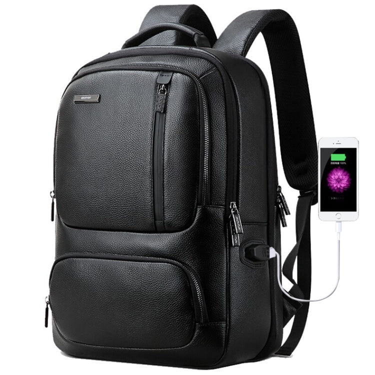 Bopai 851-023911 Top-grain Leather Business Breathable Anti-theft Man Backpack, Size: 28x18x42cm(Black) Eurekaonline