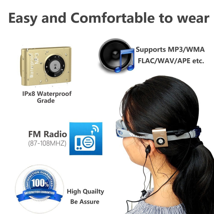 C26 IPX8 Waterproof Swimming Diving Sports MP3 Music Player with Clip & Earphone, Support FM, Memory:8GB(Gold) Eurekaonline