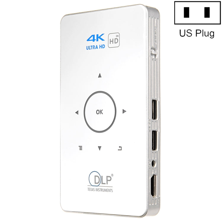 C6 1G+8G Android System Intelligent DLP HD Mini Projector Portable Home Mobile Phone Projector， US Plug (White) Eurekaonline