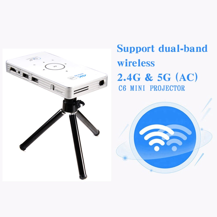 C6 2G+16G Android Smart DLP HD Projector Mini Wireless Projector， UK Plug (Black) Eurekaonline