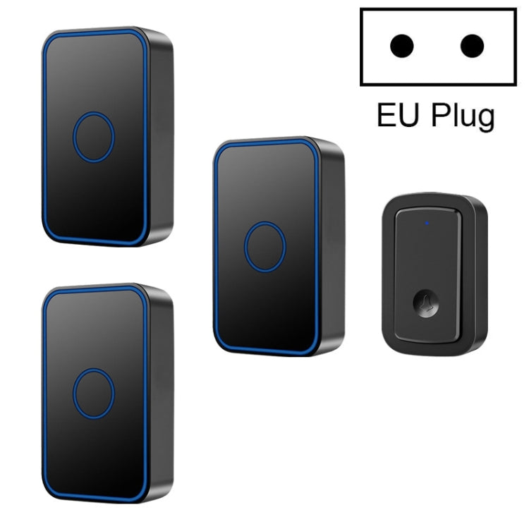 CACAZI  A19 1 For 3  Wireless Music Doorbell without Battery, EU Plug(Black) Eurekaonline