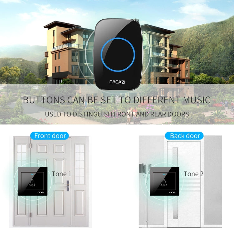 CACAZI H10 1 For 2 Home Wireless Music Doorbell without Battery, Plug:EU Plug(White) Eurekaonline
