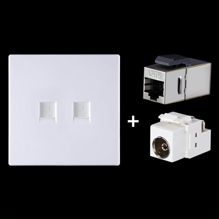 CAT.6 Shielded Pass-through Network Module, Dual Ports Panel + Shielded Pass-through + TV Socket (White) Eurekaonline