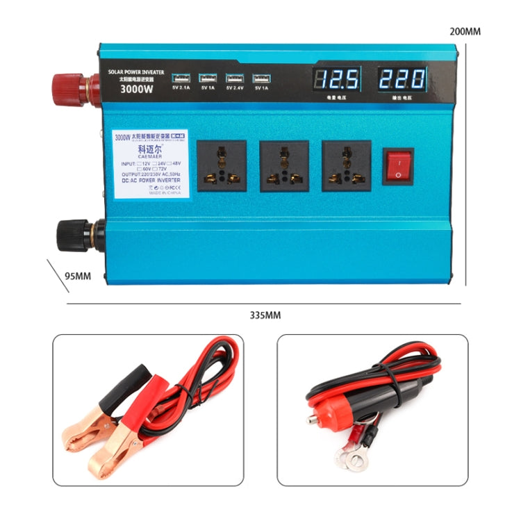 Carmaer 12V to 220V 3000W Intelligent Fan Car Double Digital Display Inverter Household Power Converter Eurekaonline