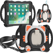 Cute Cat King Kids Shockproof Silicone Tablet Case with Holder & Shoulder Strap & Handle For iPad 9.7 2018 / 2017 / Air / Air 2 / Pro 9.7(Black Orange) Eurekaonline