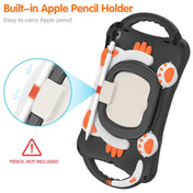 Cute Cat King Kids Shockproof Silicone Tablet Case with Holder & Shoulder Strap & Handle For iPad 9.7 2018 / 2017 / Air / Air 2 / Pro 9.7(Black Orange) Eurekaonline