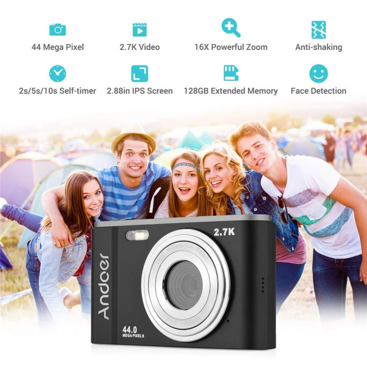 DC302 2.88 inch 44MP 16X Zoom 2.7K Full HD Digital Camera Children Card Camera, UK Plug (Black) Eurekaonline
