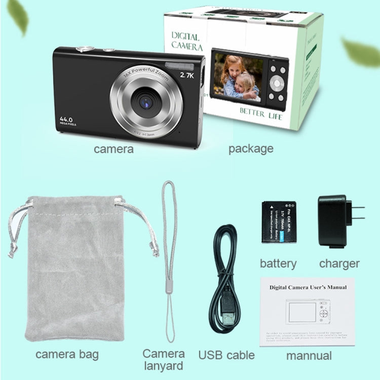 DC402 2.4 inch 44MP 16X Zoom 2.7K Full HD Digital Camera Children Card Camera, UK Plug (Black) Eurekaonline