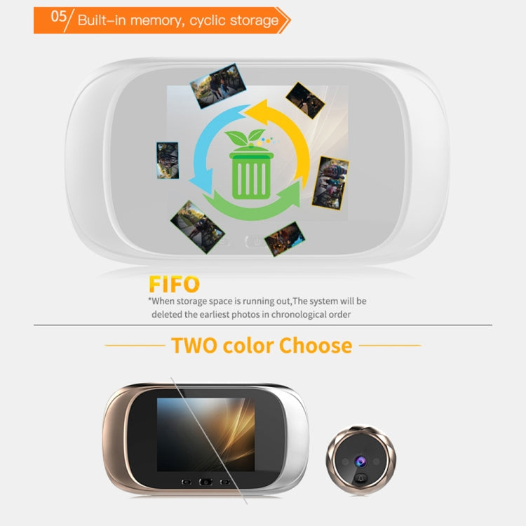 DD1 Smart Electronic Cat Eye Camera Doorbell with 2.8 inch LCD Screen, Support Infrared Night Vision(Gold) Eurekaonline