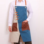 Denim Apron Barber Milk Tea Shop Waiter Overalls(Grey-green Hook Strap) Eurekaonline