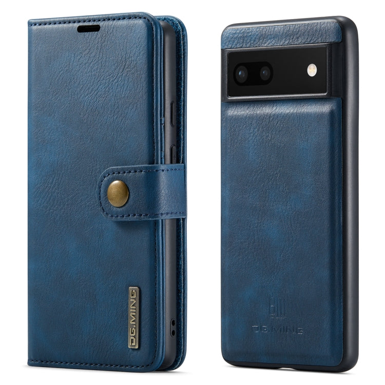 for google pixel 6a dg.ming crazy horse texture detachable magnetic leather phone case(blue)
