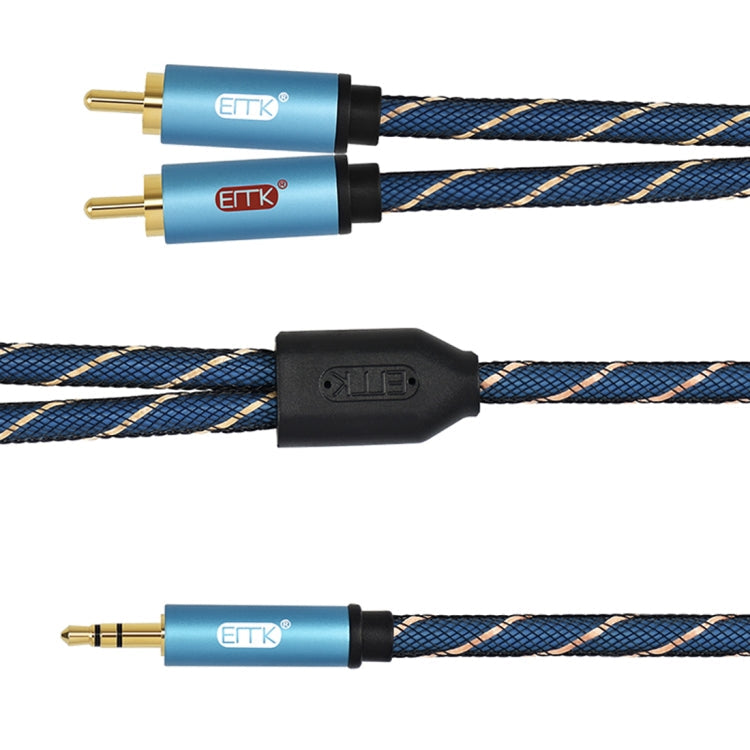 EMK 3.5mm Jack Male to 2 x RCA Male Gold Plated Connector Speaker Audio Cable, Cable Length:1.5m(Dark Blue) Eurekaonline