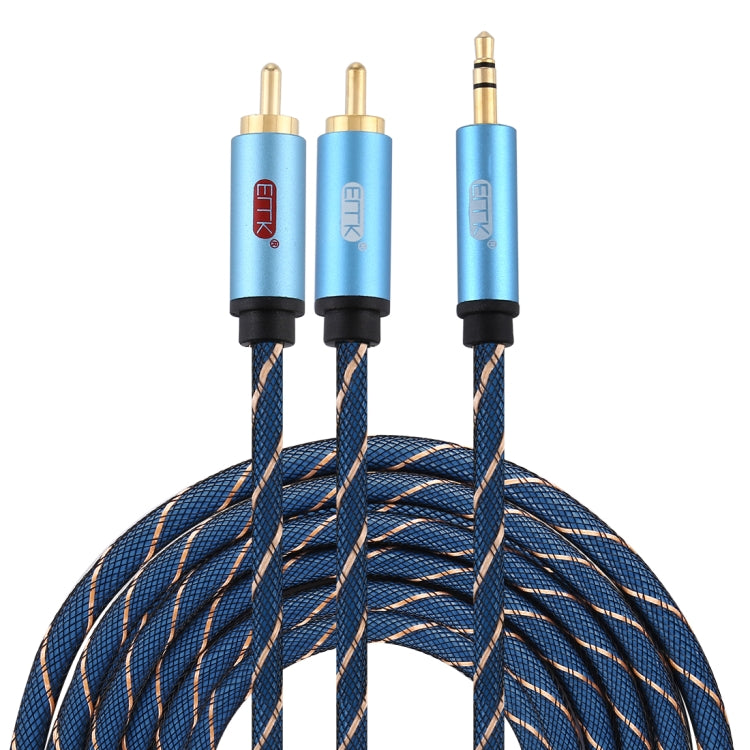EMK 3.5mm Jack Male to 2 x RCA Male Gold Plated Connector Speaker Audio Cable, Cable Length:5m(Dark Blue) Eurekaonline