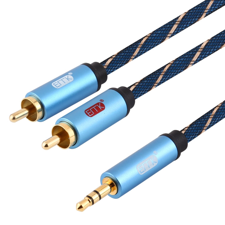 EMK 3.5mm Jack Male to 2 x RCA Male Gold Plated Connector Speaker Audio Cable, Cable Length:5m(Dark Blue) Eurekaonline