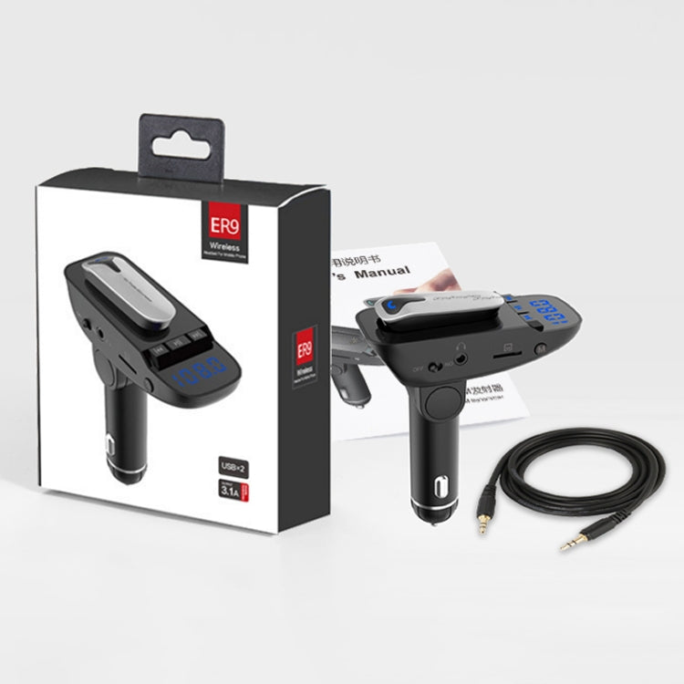 ER9 2 in 1 Hands-Free Calling Car Kit Wireless Bluetooth Headset Dual USB Charger FM Transmitter MP3 Music Player Eurekaonline