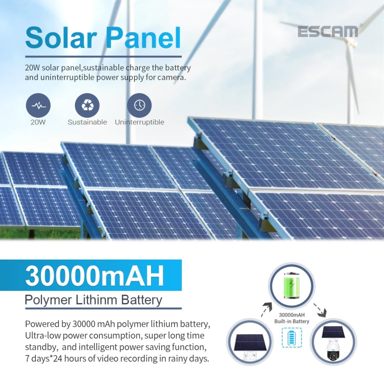 ESCAM QF724 3MP 24h Recording Cloud Storage PT 4G PIR Alarm IP Camera with Solar Panel, US Signal Bands Eurekaonline