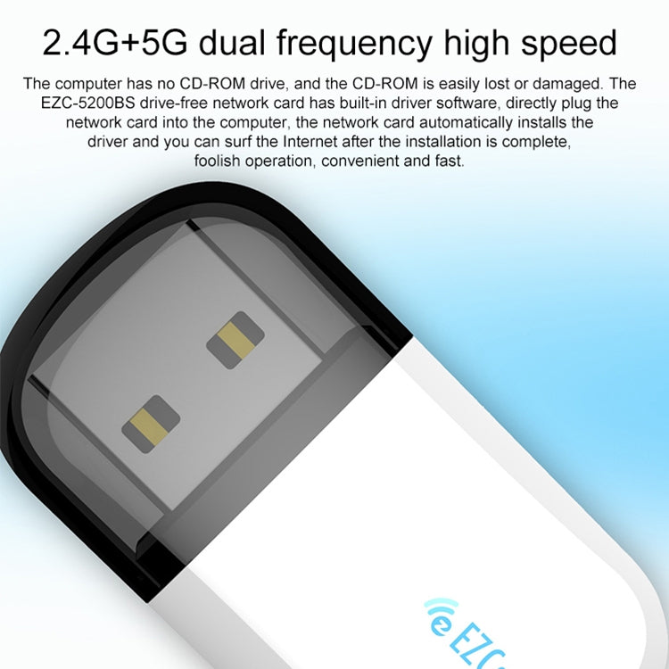 EZCast EZC-5200BS 600Mbps Dual Band WiFi + Bluetooth USB 2.0 Wireless Adapter (White) Eurekaonline