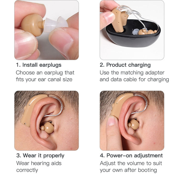 Elderly Use Can Charge Sound Amplifier Hearing Aid, Specification: EU Plug(Skin Color Double Machine+White Charging Bin) Eurekaonline