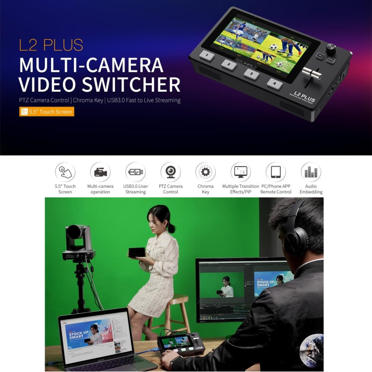 FEELWORLD L2 Plus Multi-camera Video Mixer Switcher with 5.5 inch Screen(UK Plug) Eurekaonline