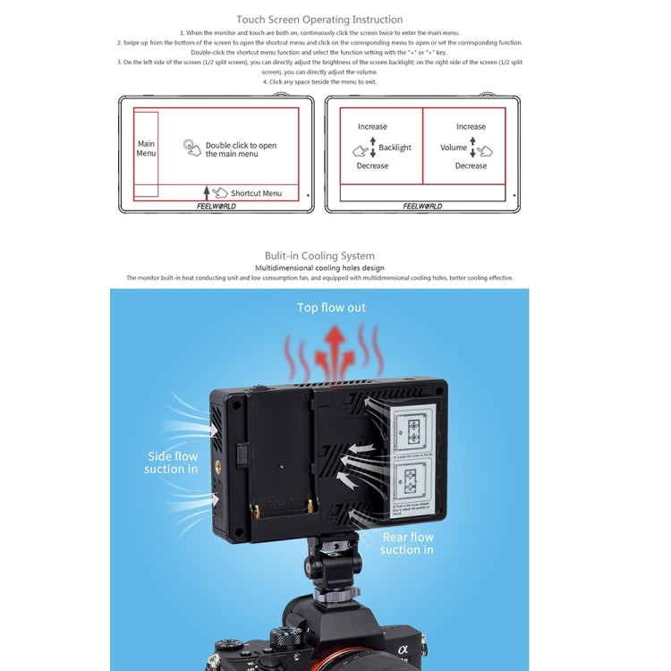 FEELWORLD LUT5 5.5 inch Ultra High Bright 3000nit Touch Screen DSLR Camera Field Monitor (Black) Eurekaonline