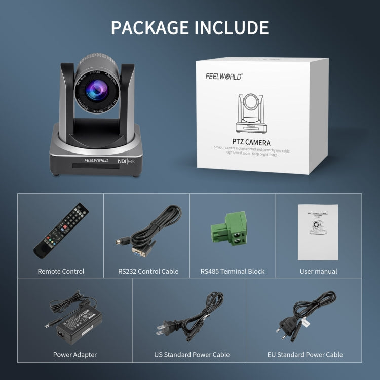 FEELWORLD NDI20X Simultaneous 20X Optical Zoom Live Streaming PTZ Camera, EU and US Plug Eurekaonline