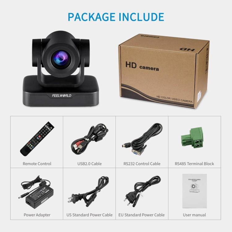 FEELWORLD USB10X 10X Optical Zoom 1080P USB PTZ Video Conference Camera, EU and US Plug(Black) Eurekaonline