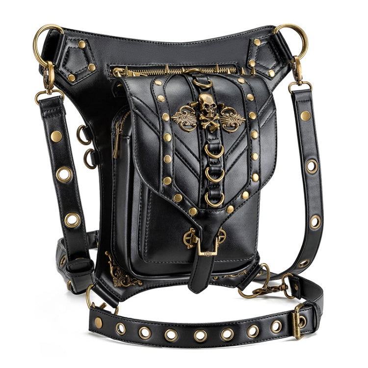 FHG131BK Skull Head Decoration Multi-function PU Leather One-shoulder Crossbody Bag Waist Bag for Ladies Eurekaonline
