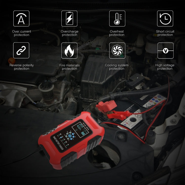 FOXSUR 10A 12V 7-segment Motorcycle / Car Smart Battery Charger, Plug Type:US Plug(Red) Eurekaonline