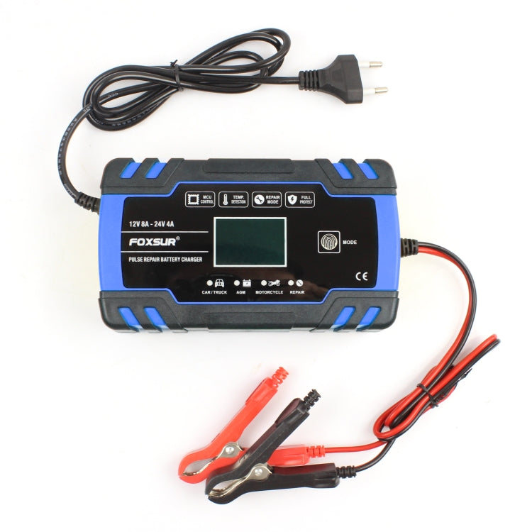 FOXSUR 12V-24V Car Motorcycle Truck Repair Battery Charger AGM Charger, EU Plug (Blue) Eurekaonline