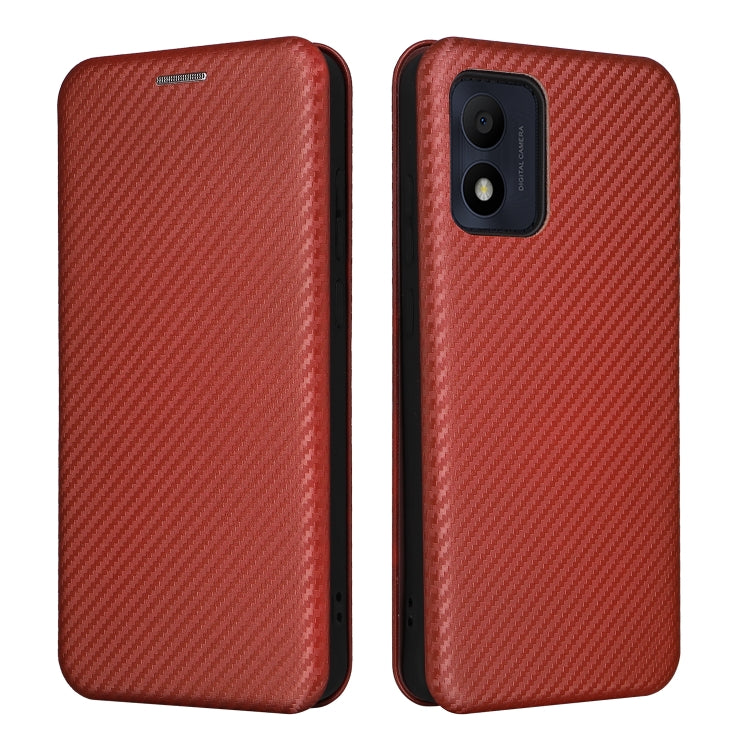 For Alcatel 1B 2022 Carbon Fiber Texture Flip Leather Phone Case(Brown) Eurekaonline