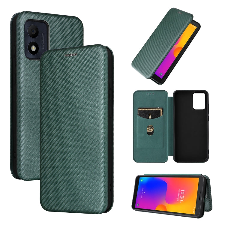 For Alcatel 1B 2022 Carbon Fiber Texture Flip Leather Phone Case(Green) Eurekaonline