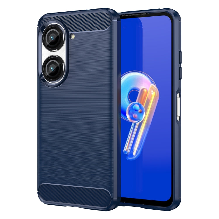 For Asus Zenfone 9 Brushed Texture Carbon Fiber TPU Case(Blue) Eurekaonline