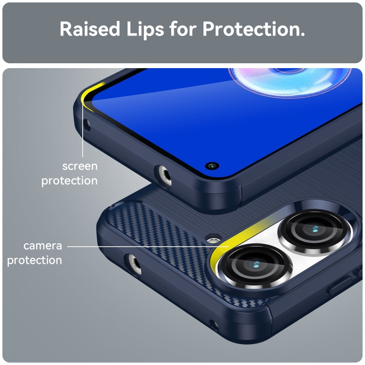 For Asus Zenfone 9 Brushed Texture Carbon Fiber TPU Case(Blue) Eurekaonline