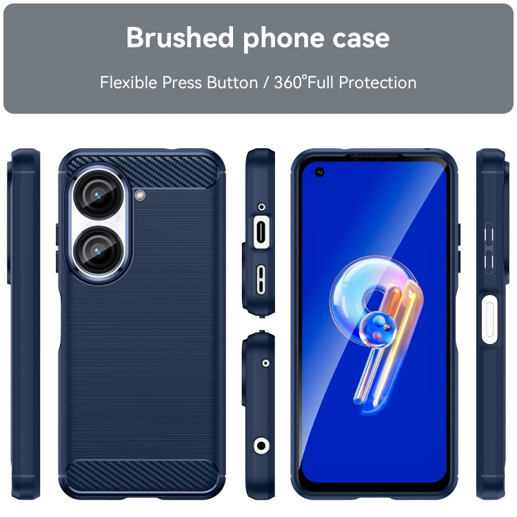 For Asus Zenfone 9 Brushed Texture Carbon Fiber TPU Case(Blue) Eurekaonline
