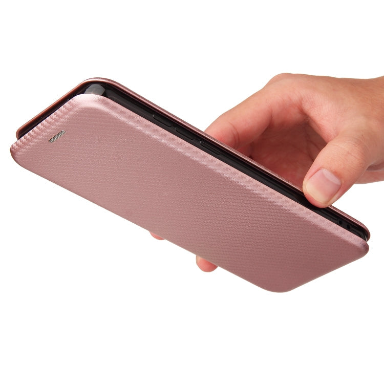 For Cubot Note 20 Carbon Fiber Texture Horizontal Flip TPU + PC + PU Leather Case with Card Slot(Pink) Eurekaonline