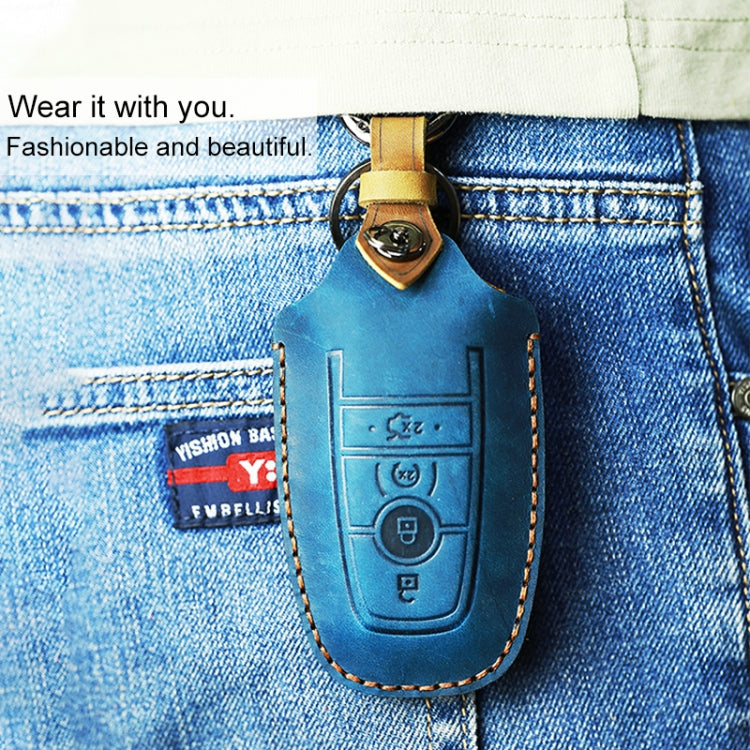 For Ford Car Cowhide Leather Key Protective Cover Key Case, Three Keys Version (Blue) Eurekaonline
