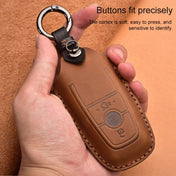 For Ford Car Cowhide Leather Key Protective Cover Key Case, Three Keys Version (Blue) Eurekaonline