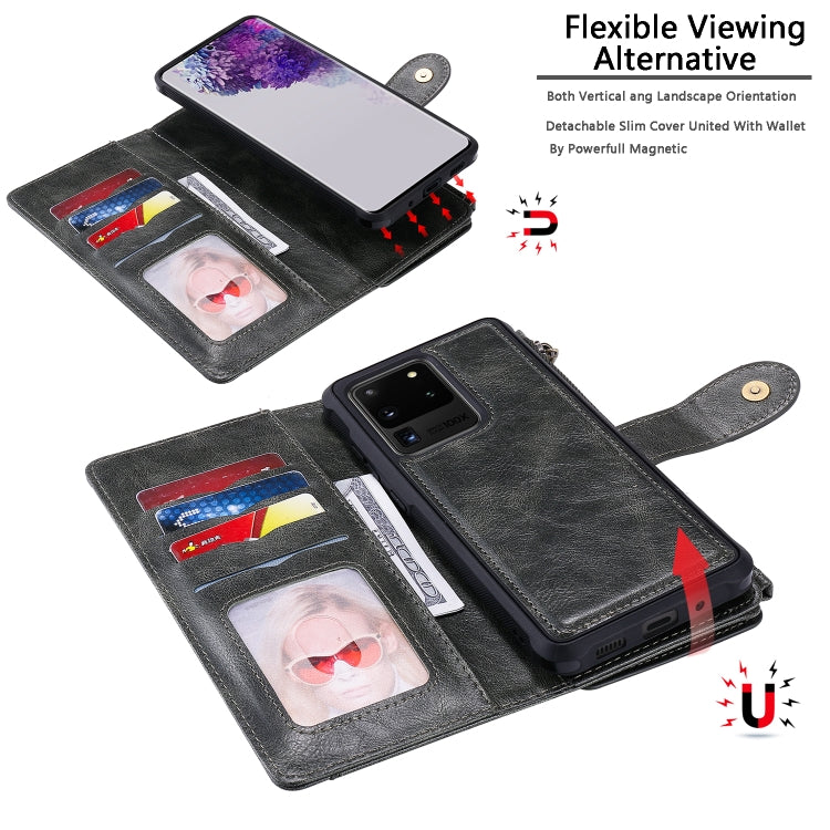 For Galaxy S20 Ultra Multifunctional Retro Detachable Magnetic Horizontal Flip Leather Case with Card Slots & Holder & Wallet & Photo Frame(Dark Grey) Eurekaonline