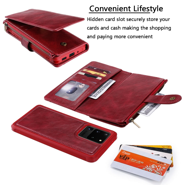 For Galaxy S20 Ultra Multifunctional Retro Detachable Magnetic Horizontal Flip Leather Case with Card Slots & Holder & Wallet & Photo Frame(Red) Eurekaonline
