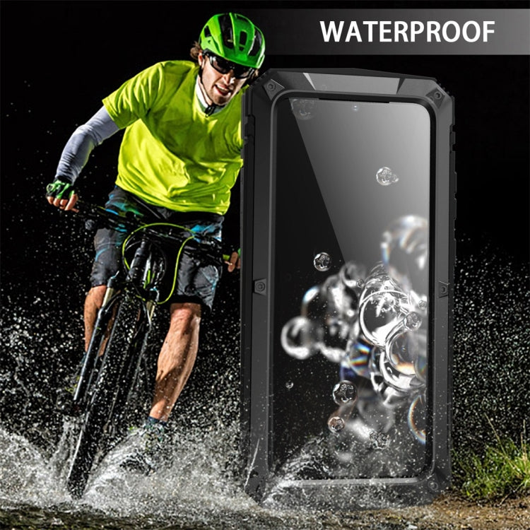 For Galaxy S20 Ultra Shockproof Waterproof Dust-proof Metal + Silicone Protective Case with Holder(Black) Eurekaonline